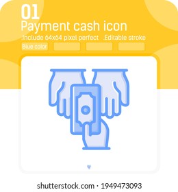 Payment cash hand vector icon with blue color style isolated on white background. Graphics illustration element thin icon for ui, ux, web site design, business, logo, mobile apps and all project