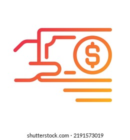 Zahlung in Bargeld Pixel perfekte Farbverlauf-linearen Vektorsymbol. Papiergeld-Währung. Kauf und Verkauf. Physisches Bargeld. Dünnlinienfarbensymbol. Modernes Piktogramm. Vektor-einzelne Rahmenzeichnung