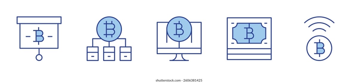 payment, cash, presentation, bitcoin. Bitcoin Icon vector illustration. Line Duotone style. Editable stroke.