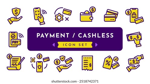 Pago o conjunto de iconos de Vector sin efectivo, paquete de iconos de dos colores