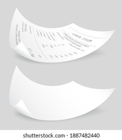 Payment check 3d paper document. Buying financial invoice bill purchasing calculate pay vector isolated. Receipt the seller forms at online checkout for transfer to the buyer or client, paper piece