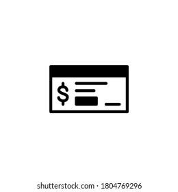 Payment Check Icon in black flat glyph, filled style isolated on white background