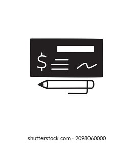 Payment Check Icon in black flat glyph, filled style isolated on white background