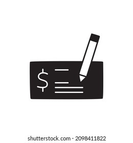 Icono de comprobación de pago en glifo plano negro, estilo relleno aislado en fondo blanco