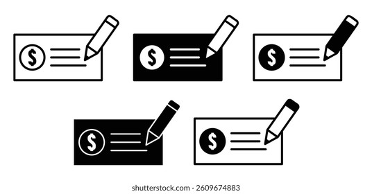 Payment Check Icon Set Black and White Color Vector Design Illustrations