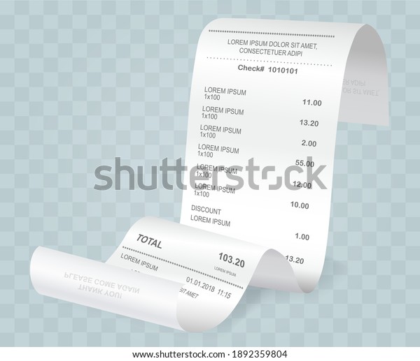 Payment check isometric 3d. Buying financial\
invoice bill purchasing calculate pay vector isolated. Receipt the\
seller forms at the online checkout for transfer to the buyer or\
client, paper piece