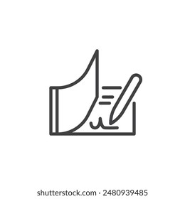 Payment check line icon. linear style sign for mobile concept and web design. Pen writing a bank check outline vector icon. Symbol, logo illustration. Vector graphics