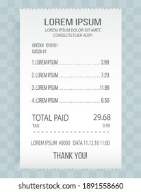 Documento de cheques de pago. La compra de facturas financieras calcula el vector de pago aislado. Recepción de los formularios del vendedor en la compra en línea para transferencia al comprador o cliente, papel