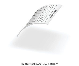 Payment check or receipts with shadow. Curved financial paper, purchase invoice. Buying, bill or calculate pay. Receipt the seller form