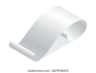 Payment check and receipts with shadow. Curved financial paper, purchase invoice. Buying, bill or calculate pay. Receipt the seller forms