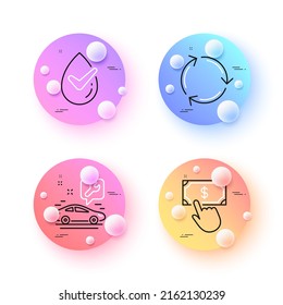 Payment click, Car service and Dermatologically tested minimal line icons. 3d spheres or balls buttons. Recycling icons. For web, application, printing. Vector