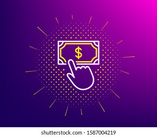 Payment click line icon. Halftone pattern. Dollar exchange sign. Finance symbol. Gradient background. Payment click line icon. Yellow halftone pattern. Vector