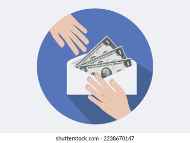 
Payment or collection in cash with an envelope of dollar bills. Corruption. Blackmail