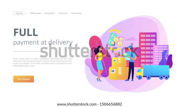 Payment collection, parcel return. Express\
transportation business. Cash on delivery COD, collect on delivery,\
full payment at delivery concept. Website homepage landing web page\
template.