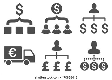 Payment Collector vector icons. Pictogram style is gray flat icons with rounded angles on a white background.