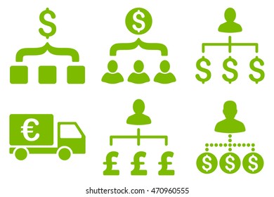 Payment Collector vector icons. Pictogram style is eco green flat icons with rounded angles on a white background.