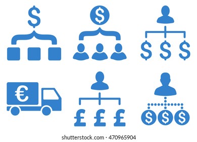 Payment Collector vector icons. Pictogram style is cobalt flat icons with rounded angles on a white background.