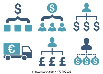 Payment Collector vector icons. Pictogram style is bicolor cyan and blue flat icons with rounded angles on a white background.