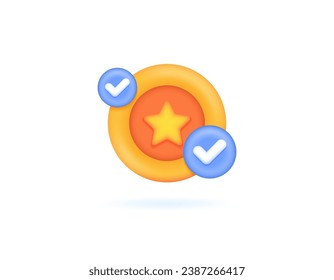 Payment is complete and successful. Payment accepted. Secure transactions. gold coin symbol and tick. icon or symbol. technology. Minimalist 3D design. vector elements. white background