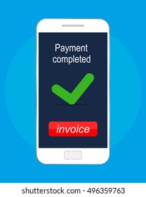 Payment completed message. Vector illustration icon, flat design