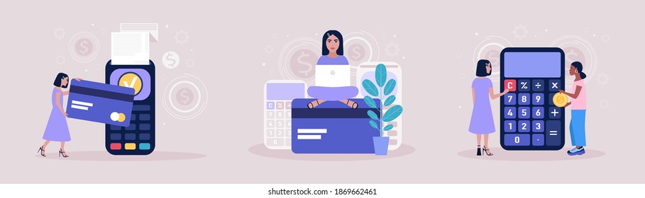 Payment concept. Calculating. Financial analytics concept. Economy concept. Colorful flat vector illustration.
