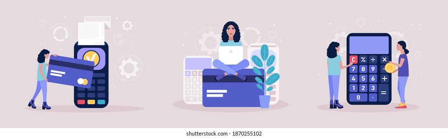 Payment concept. Calculating. Financial analytics concept. Economy concept. Colorful flat vector illustration.