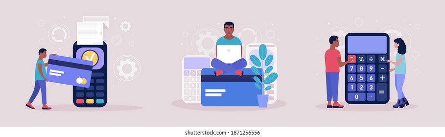 Payment concept. Calculating. Financial analytics concept. Economy concept. Colorful flat vector illustration.