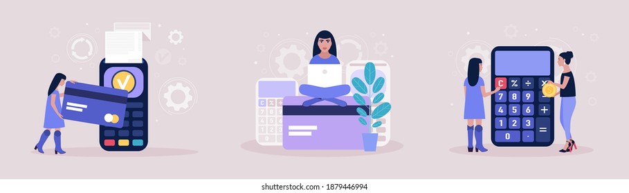 Payment concept. Calculating. Financial analytics concept. Economy concept. Colorful flat vector illustration.