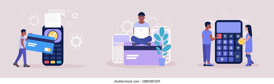 Payment concept. Calculating. Financial analytics concept. Economy concept. Colorful flat vector illustration.