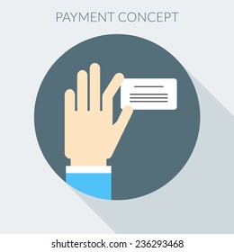 Payment concept. Hand giving invoice. Flat design style vector illustration