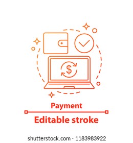 Payment concept icon. Online banking idea thin line illustration. Digital wallet. Money transaction. Vector isolated outline drawing. Editable stroke