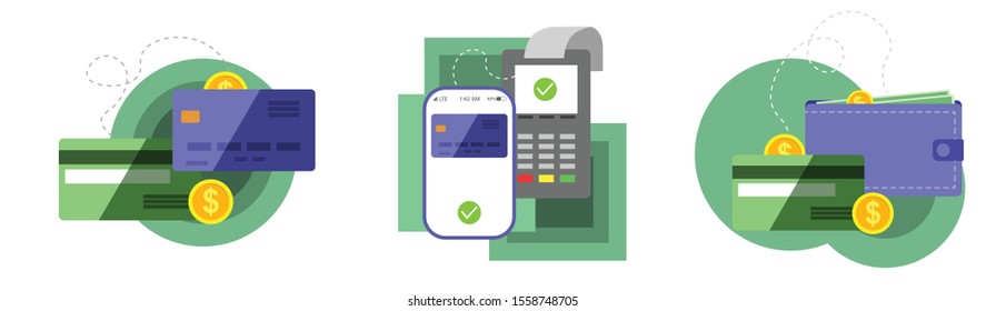 Payment concept isolated vector illustration. POS terminal confirm, NFC payment, money transferring via smartphone app, online banking and shopping, e-commerce