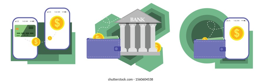 Payment concept isolated vector illustration. payment service set. POS terminal confirm, NFC payment, money transferring via smartphone app, online banking and shopping, e-commerce