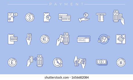 Payment concept line style vector icons set