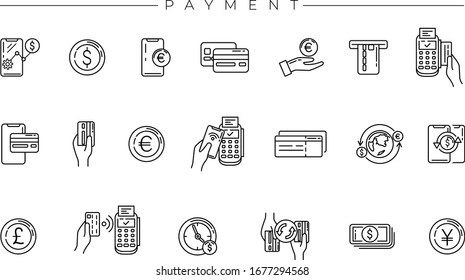 Payment concept line style vector icons set