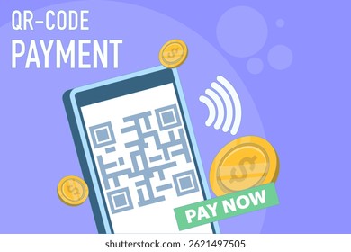 Payment concept using QR. Payment system for secure QR transactions, digital payments. QR code and mobile wallet with contactless payment icon. flat design illustration.