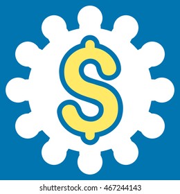 Payment Configuration icon. Vector style is bicolor flat iconic symbol with rounded angles, yellow and white colors, blue background.