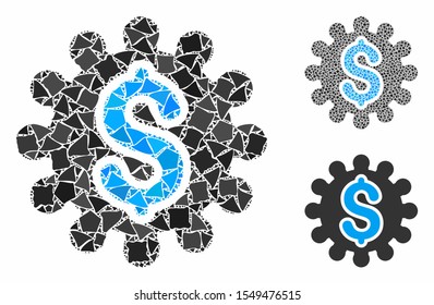 Payment configuration mosaic of raggy parts in different sizes and color hues, based on payment configuration icon. Vector humpy elements are combined into collage.