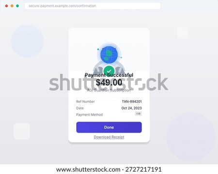 A payment confirmation shows a successful transaction for AGI Guardian subscription. The details include the amount of $49.00, reference number, and date of October 24, 2023.