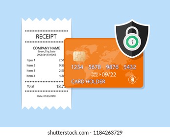 Payment Confirmed Online Secured Credit Card Receipt Vector Icon