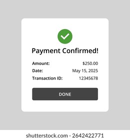 Payment confirmed web screen for web page with checkmark icon