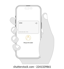 Pago con tarjeta sin contacto usando un smartphone. Concepto de ilustración vectorial.