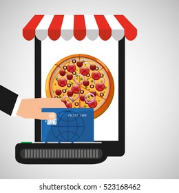payment credit card delivery food pizza vector illustration eps 10