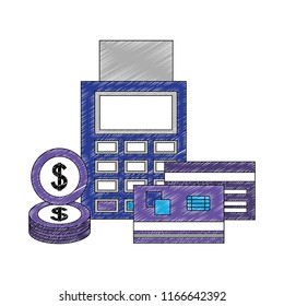 payment dataphone bank cards and dollar coins