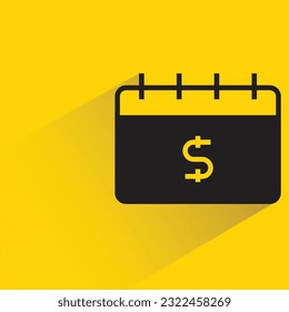 payment date calendar with shadow on yellow background