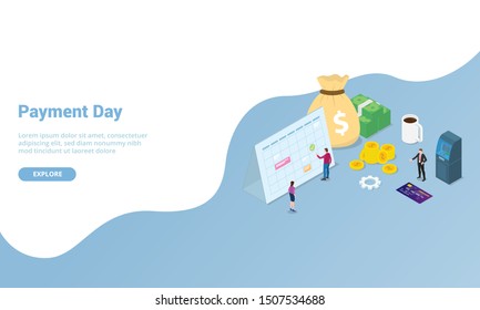 payment day or payroll concept for website template or landing homepage with isometric modern style - vector