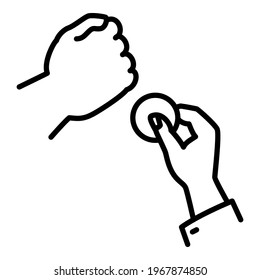Payment of debt, deposit from extortioners, giving bribes. Vector icon, outline, isolated. Concept of payment of physical protection.