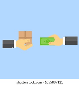 Payment of delivery of goods to the courier. Vector illustration .