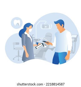 pago por servicios dentales. El cliente paga. La oficina de Dentist. Pago de la enfermera. Salud.