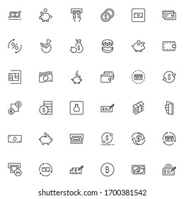 Set für Zahlungsdesign-Symbole. Dünne Vektorsymbole für mobile Konzepte und Web-Apps. Qualitativ hochwertige Symbole im trendigen, flachen Stil. Kollektion des hochwertigen schwarzen Rahmenlogos